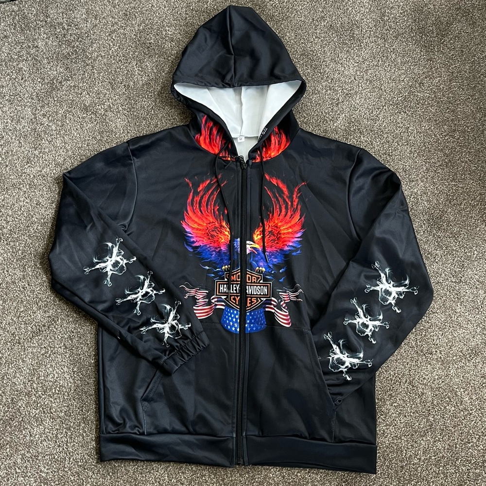 NWOT Lightweight Full Zip Hooded Sweatshirt Jacket with Harley Davidson design